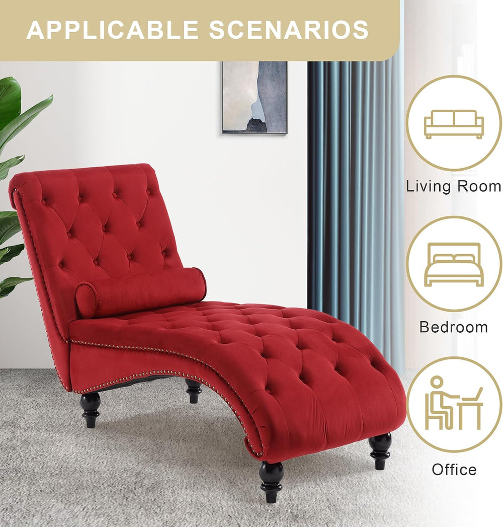 Chaise Lounge Indoor,Velvet Upholstered Lounge Chair Button-Tufted Armless Ch...