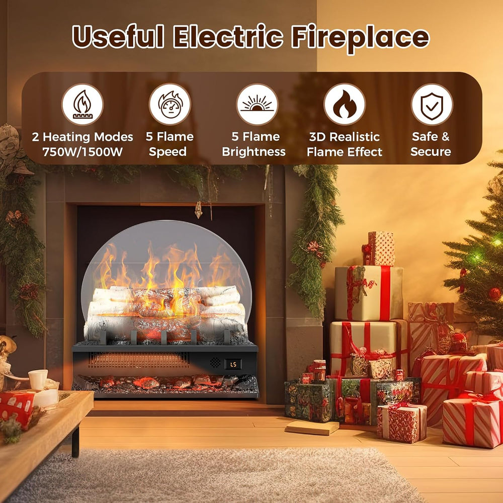 21" Freestanding Electric Fireplace Log Set with Cracking Sound, Firepla...