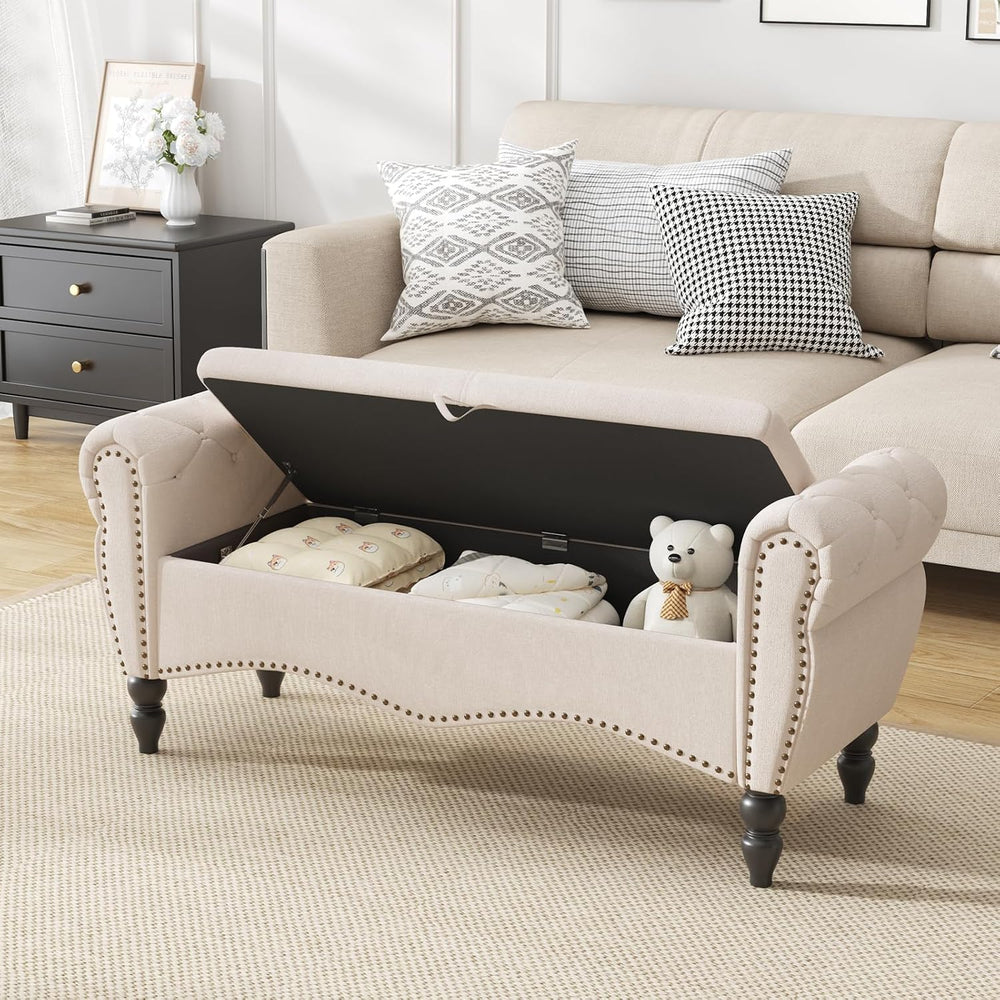 Furniliving Storage Ottoman Bench for Bedroom, Upholstered End of Bed Bench w...