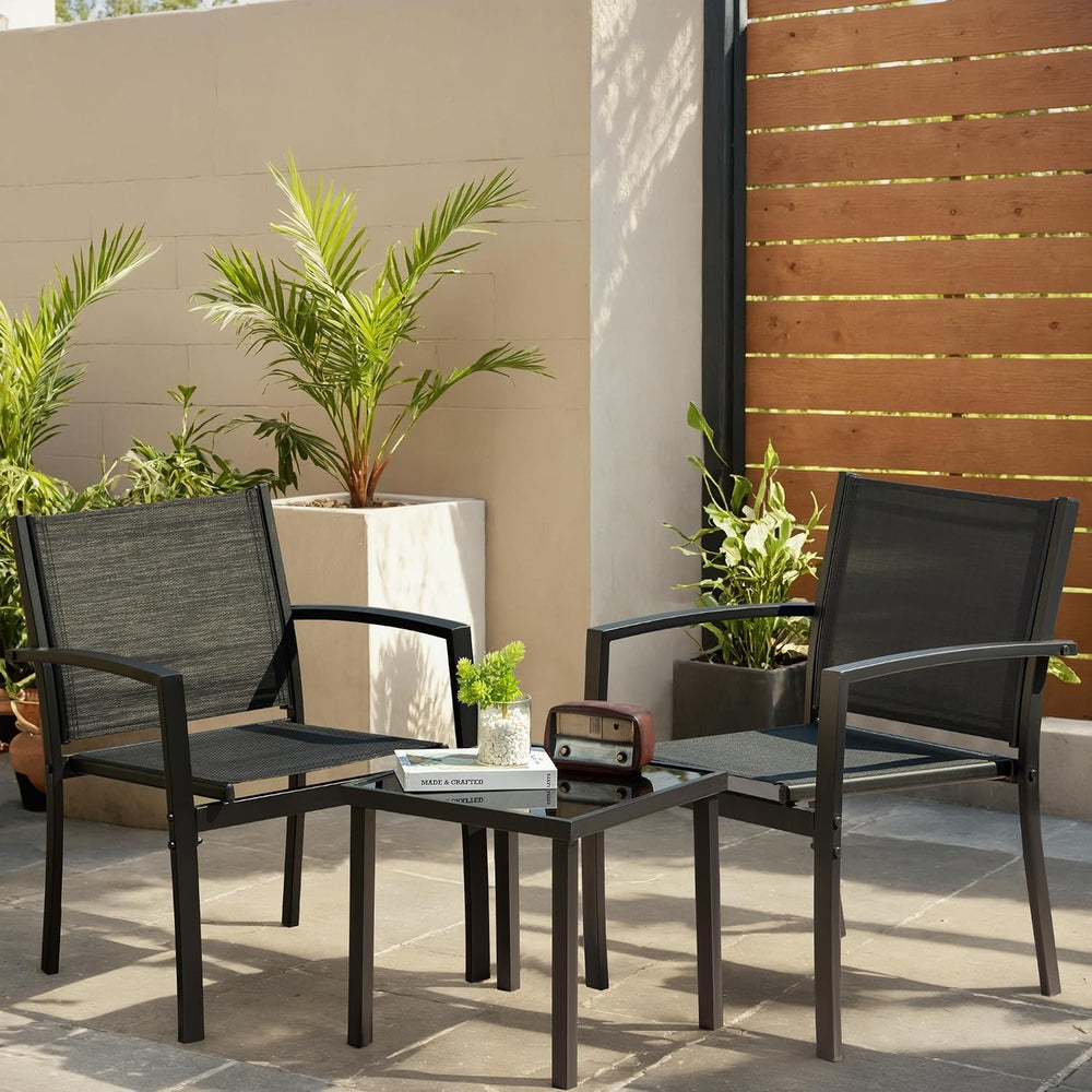 JUMMICO 3 Pieces Patio Furniture Set Outdoor Textilene Patio Chair Set of 2 w...
