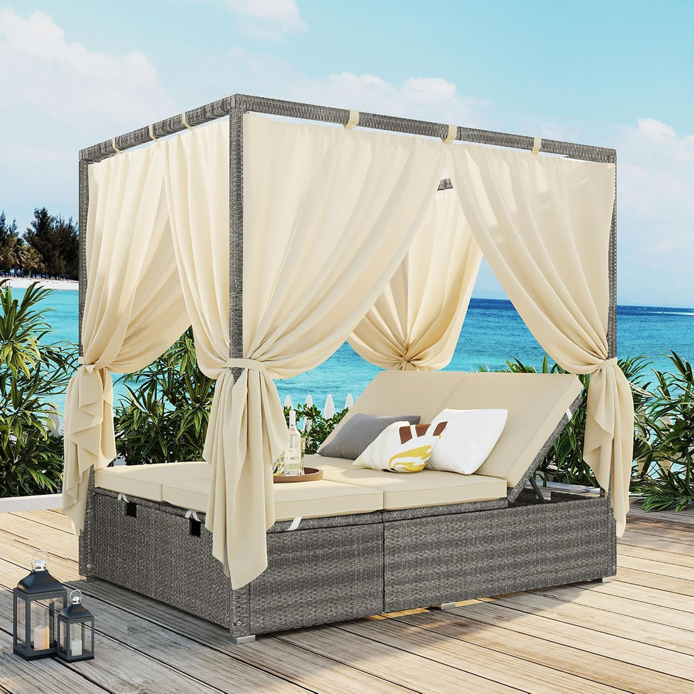 Harper & Bright Designs Adjustable Outdoor Sun Lounger with Canopy,Multi-...