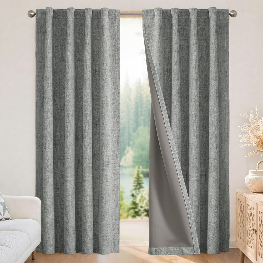 Joydeco Blackout Curtains for Bedroom - 100% Light Blocking 2 Panels Light Gr...
