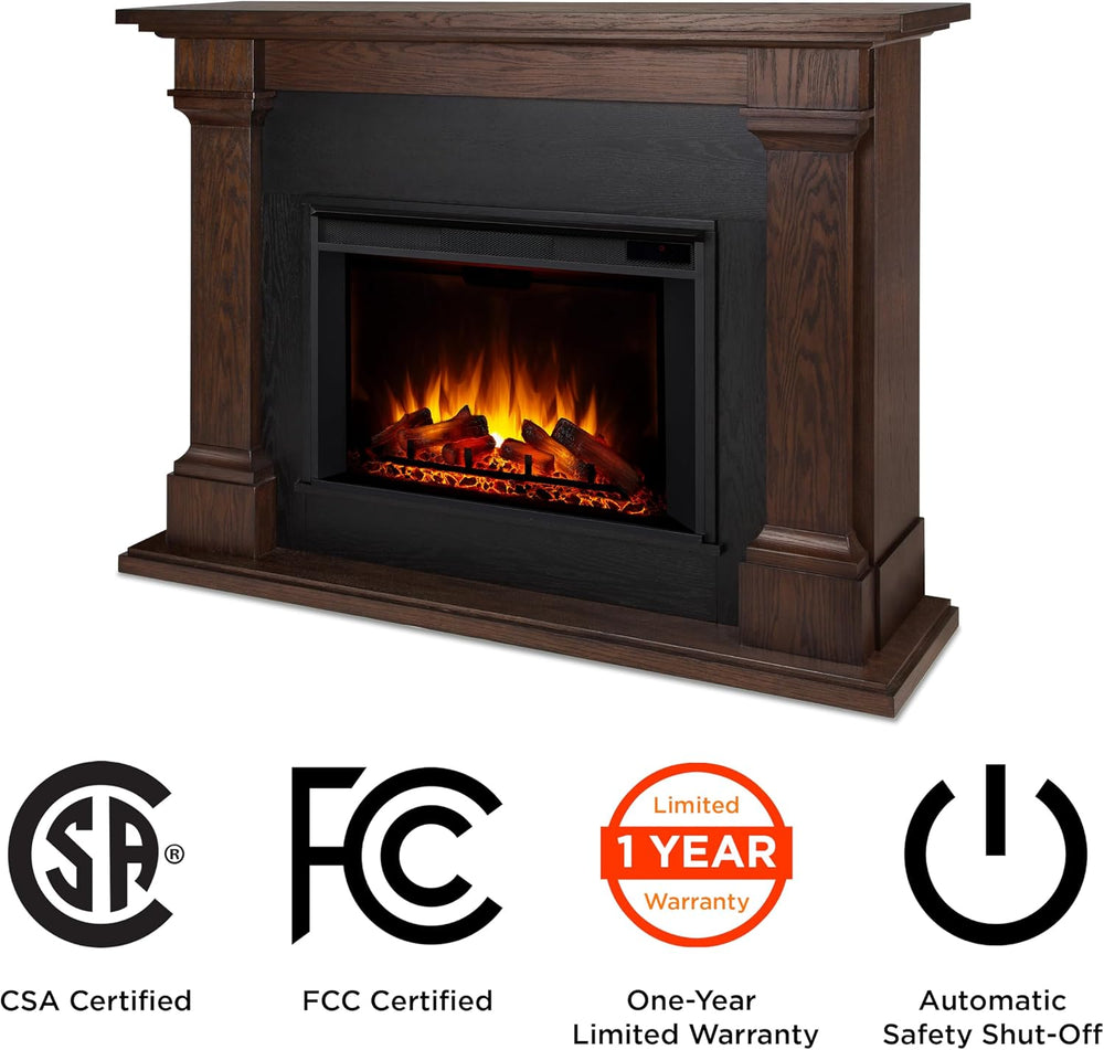 Real Flame Callaway 63" Grand Electric Fireplace with Mantel in Chestnut...