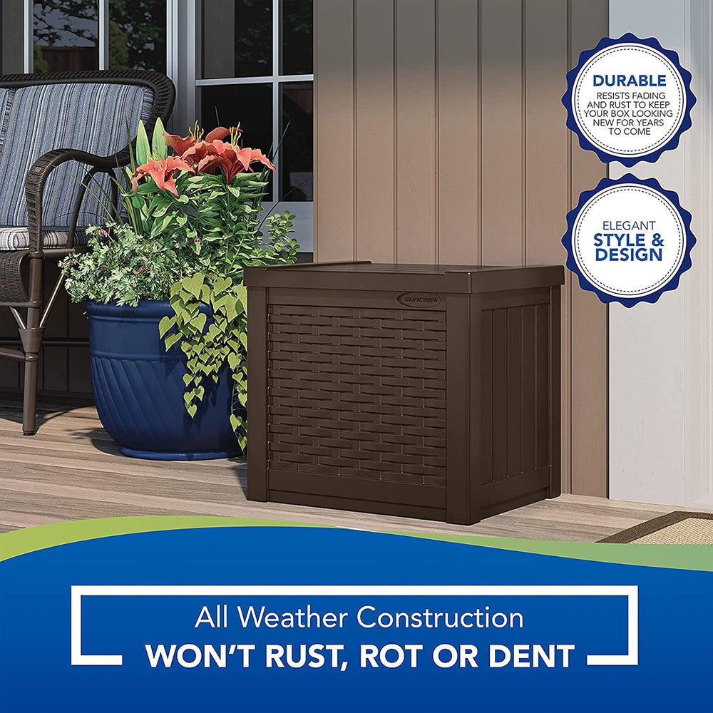 Suncast 22 Gal, Small Outdoor Storage Deck Box, Java Resin, Flat Lid