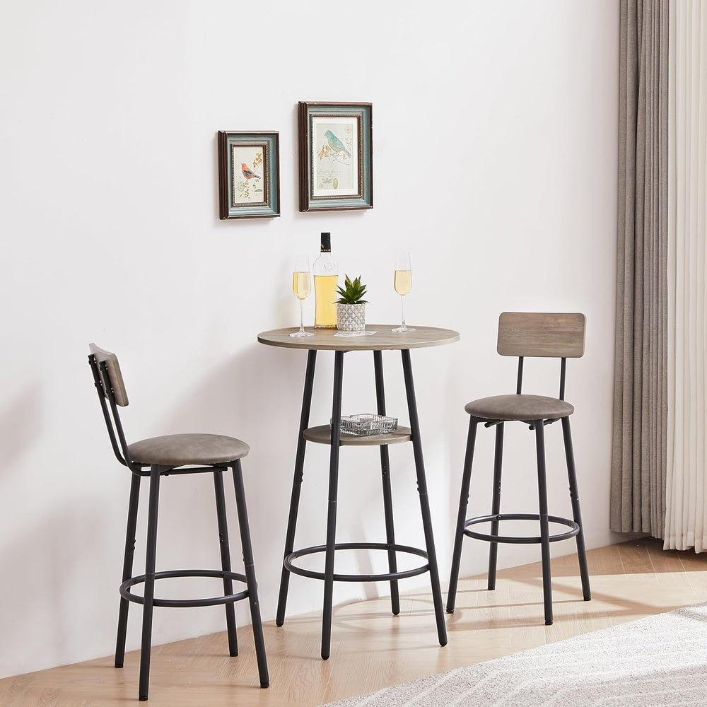 3 Piece Round Bar Table Set with Storage Shelf, Bistro Pub Counter Height Tab...