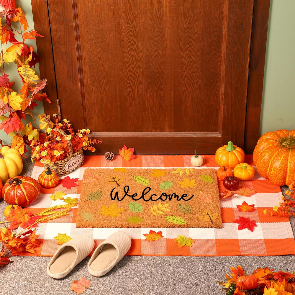 Moucuny 2 Pcs Thanksgiving Welcome Doormat for Fall Outdoor Decor, Non Slip