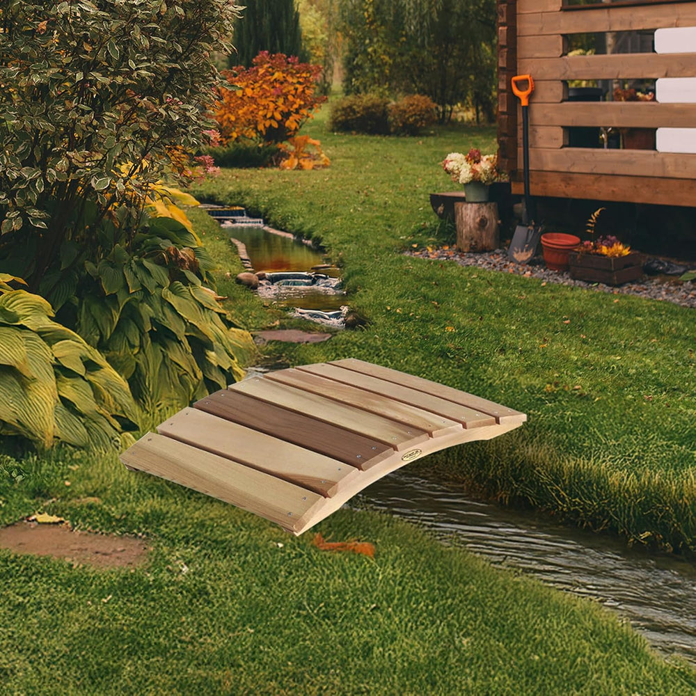 All Things Cedar Outdoor Wooden Garden Bridge for Walkway, Backyard Pond, 2’,...