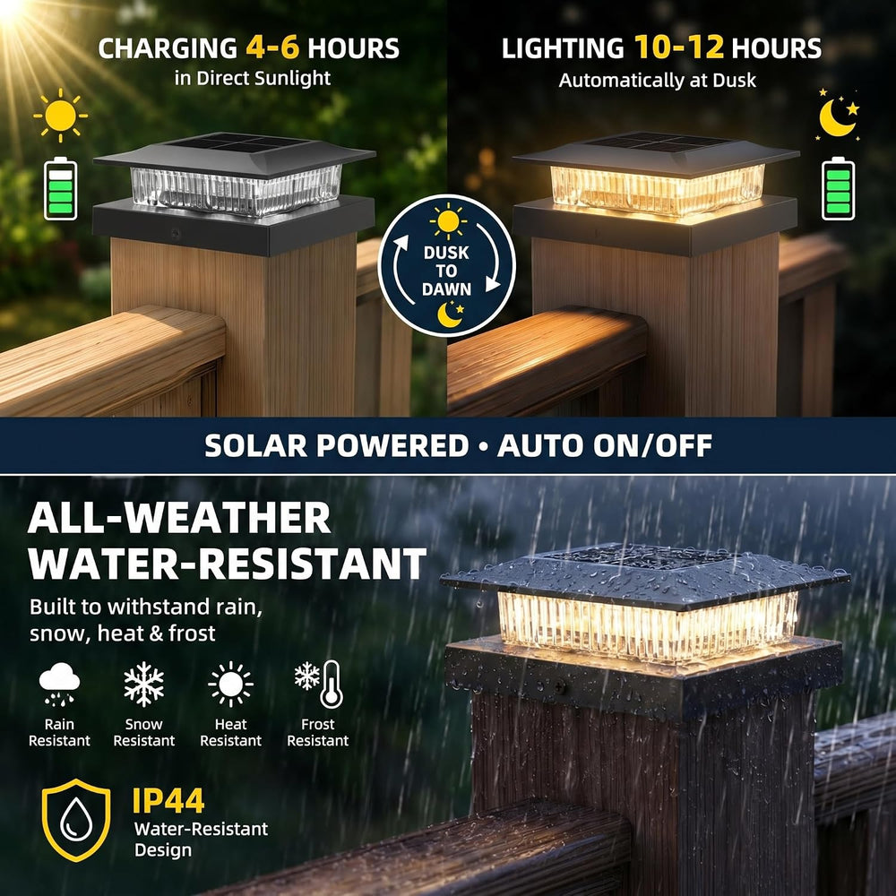 12 Pack Solar Post Cap Lights 4x4, Dual-Color Waterproof Fence Post Solar Lig...