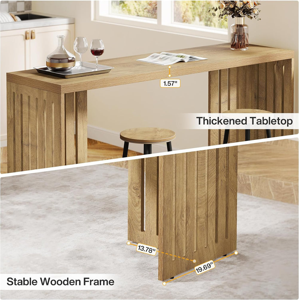 Tribesigns 63-Inch Bar Table with Louvered Base, Natural