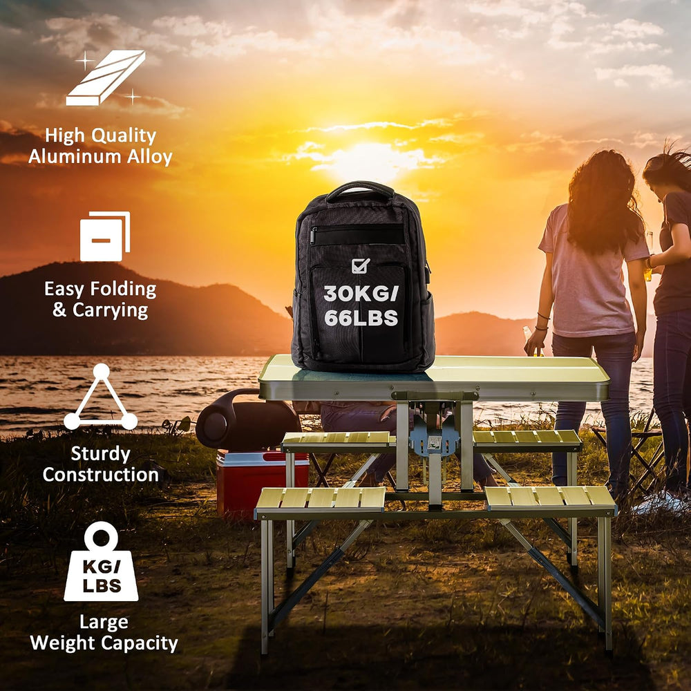 Outsunny Folding Picnic Table with Umbrella Hole, Aluminum Suitcase Portable ...