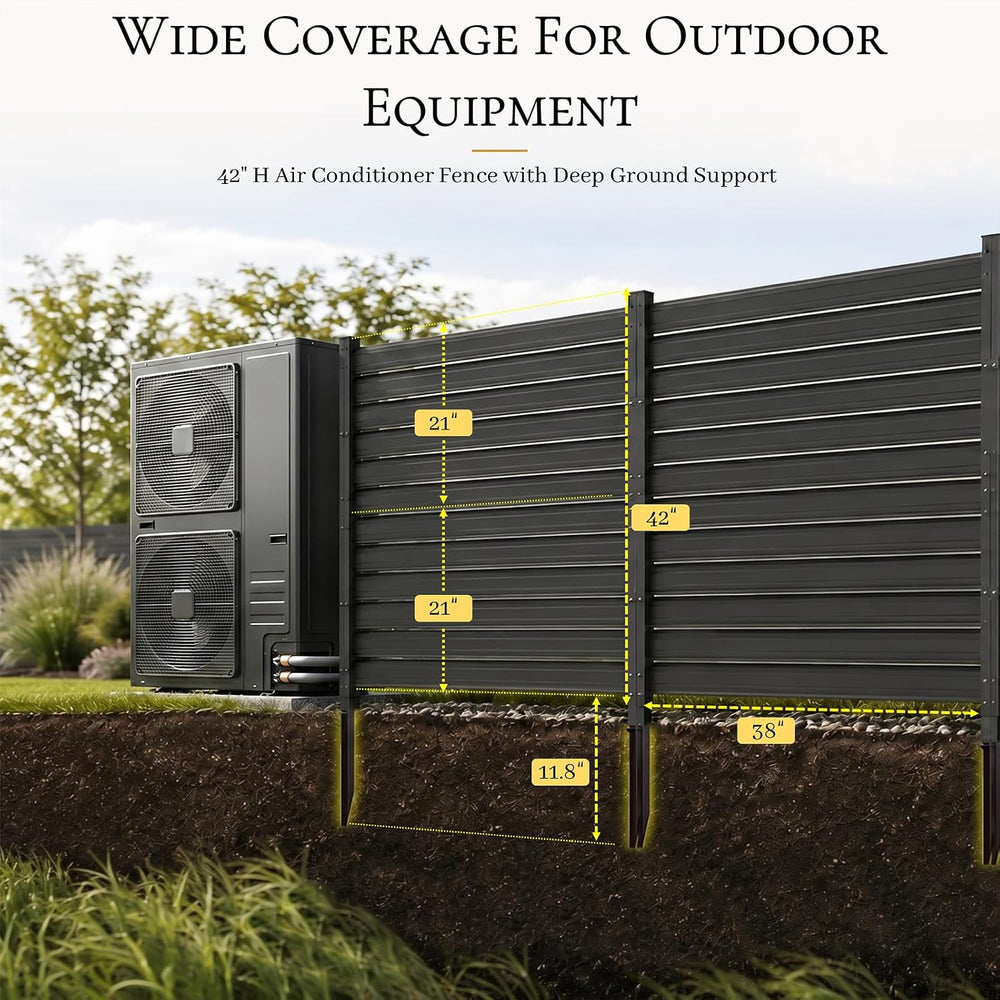 2 Panel Air Conditioner Fence, 42" H x 6.33 FT W Metal AC Unit Fence wit...