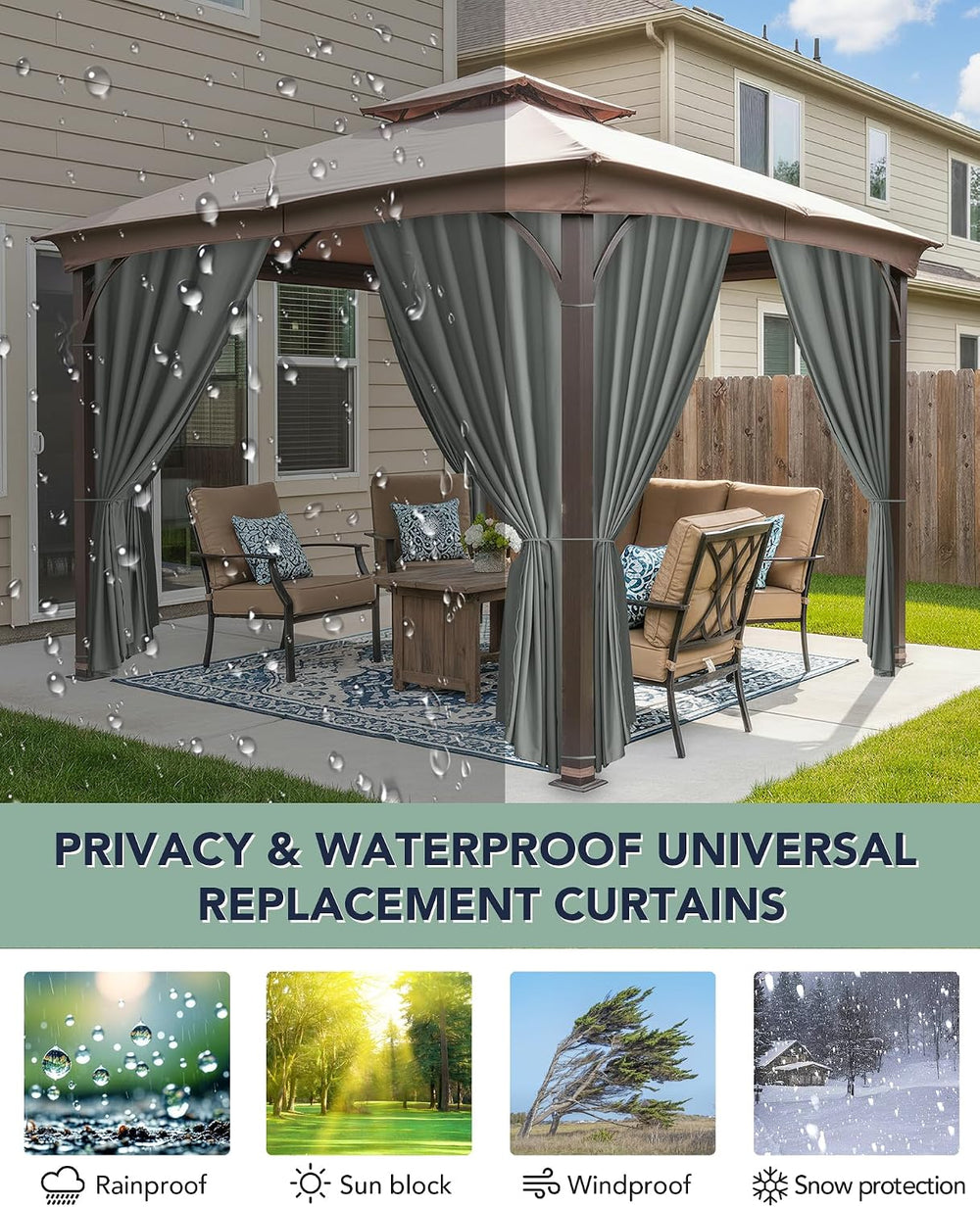 Patio Curtains Outdoor Waterproof with Zipper, 4-Panel, Grey