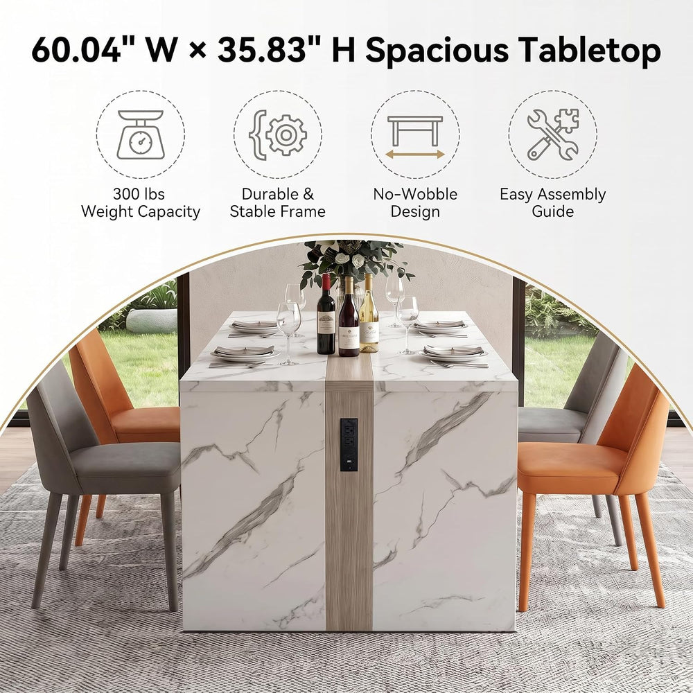 60" Modern Faux Marble Kitchen Island Table for 4-6 for Dining Room