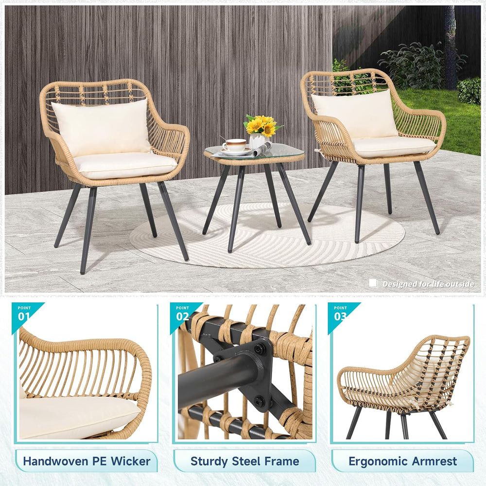 Verano Garden 3 Pieces Patio Bistro Set, Wicker Conversation Chair Sets