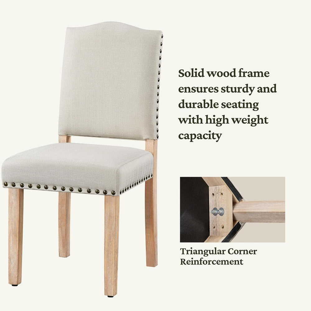 Yaheetech Dining Chairs Set of 6 Fabric Kitchen Chairs Nailhead Trim Beige