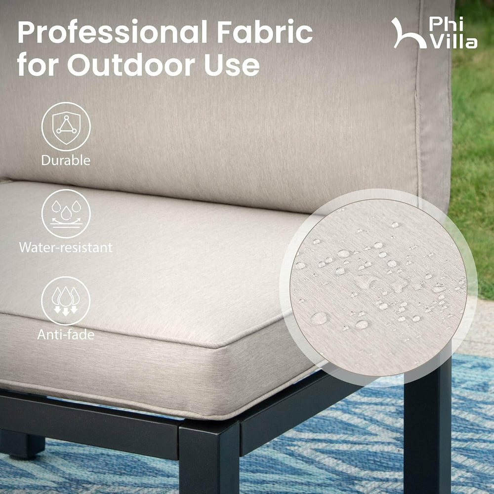 PHI VILLA 6-Seat Metal Patio Sofa Sectional Set with Gray Cushions