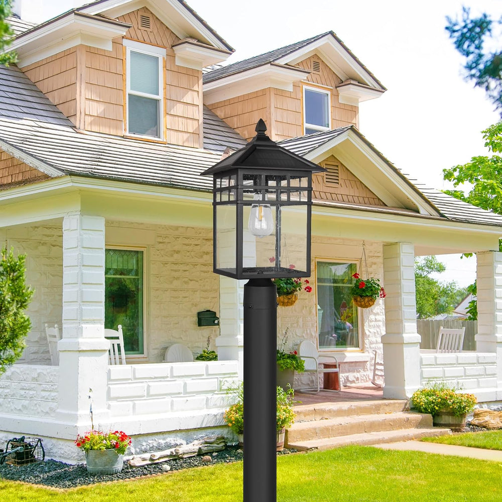 Solar Outdoor Post Lantern Light, Modern Exterior Pillar Lighting with Black ...