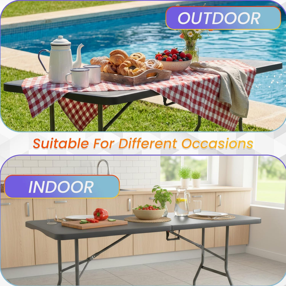 FDW | 6FT Folding Table | Black | Portable Plastic Table