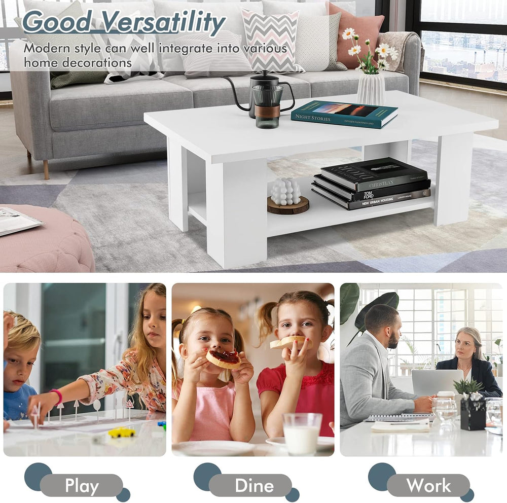 Tangkula 2-Tier Coffee Table, Modern Rectangular Center Cocktail Table with 5...