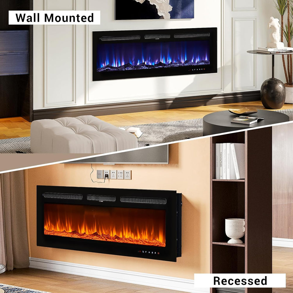 oneinmil Electric Fireplace, 50 inch Wide Recessed/Wall Mounted Electric Fire...