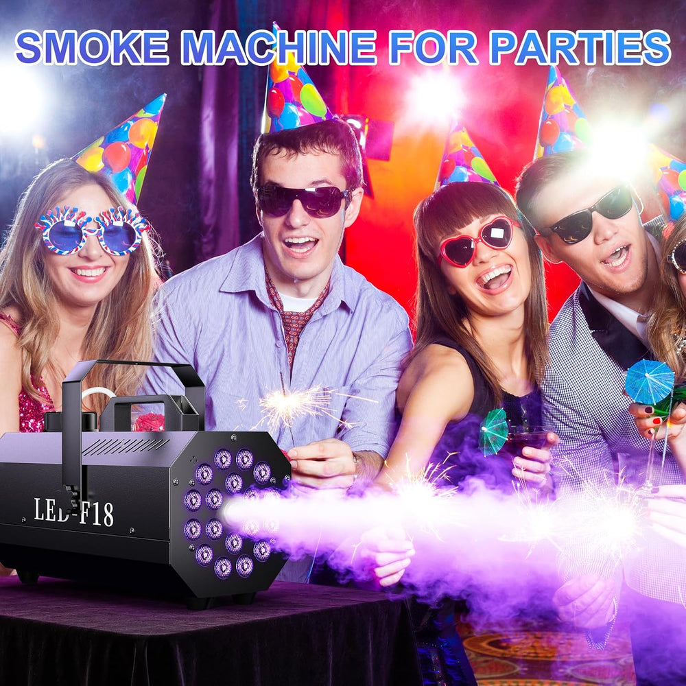 1200W Fog Machine, 6000CFM for Halloween, 18 LED Lights & Remote