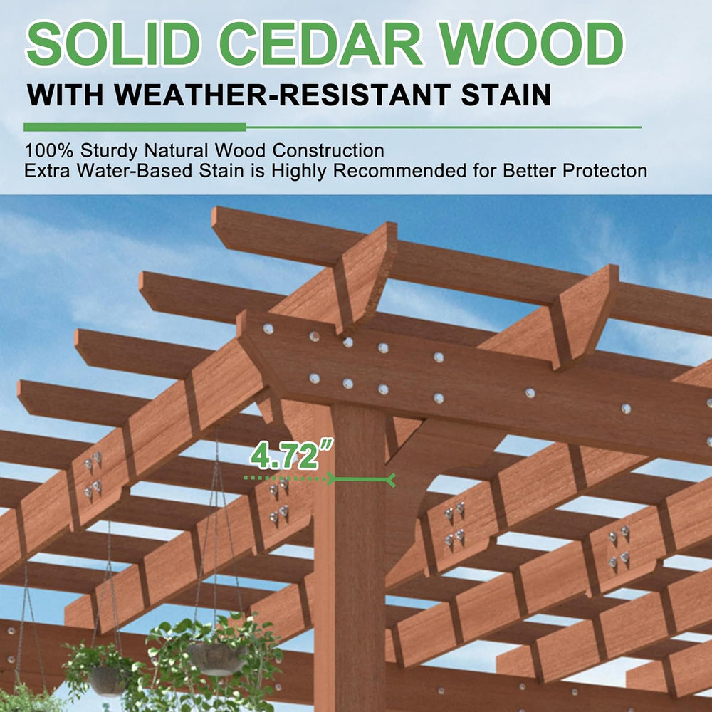 Yardenaler 10 x 14 FT Pergola, Cedar Wood Gazebo with Slatted Roof Trellis, O...