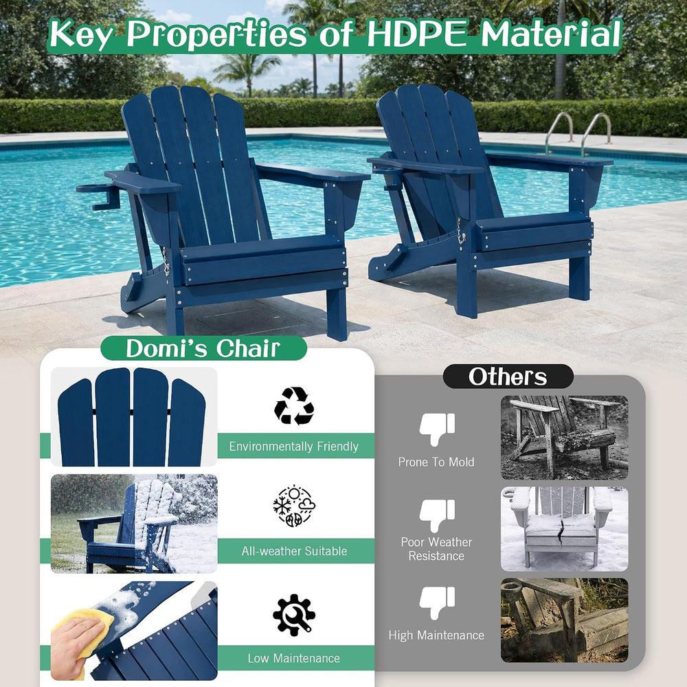 Domi Folding Adirondack Chair Set of 8, HDPE All-Weather Adirondack Chairs wi...