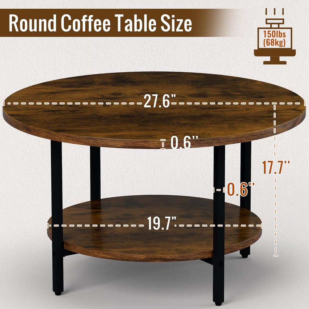 Coffee Tables for Living Room, 27.6" Round Coffee Table, Brown Coffee Table