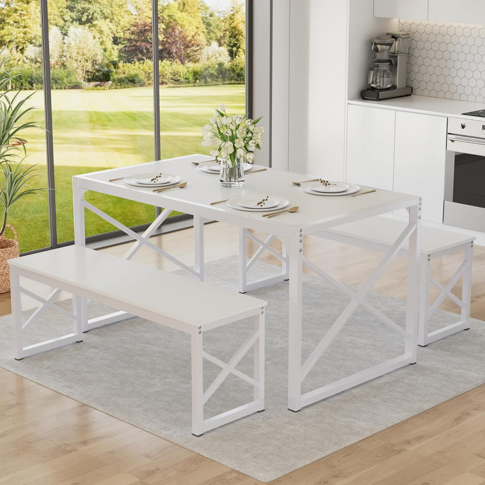 VECELO 55” Kitchen Dining Table Set for 4, Heavy-Duty Steel Frame & Wood-...