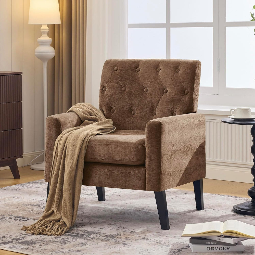 Mid Century Modern Accent Chairs, Brown Chenille Office Chair for Reception -...