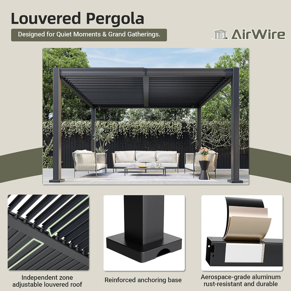 AirWire 10x12 FT Louvered Pergola Dark Gray