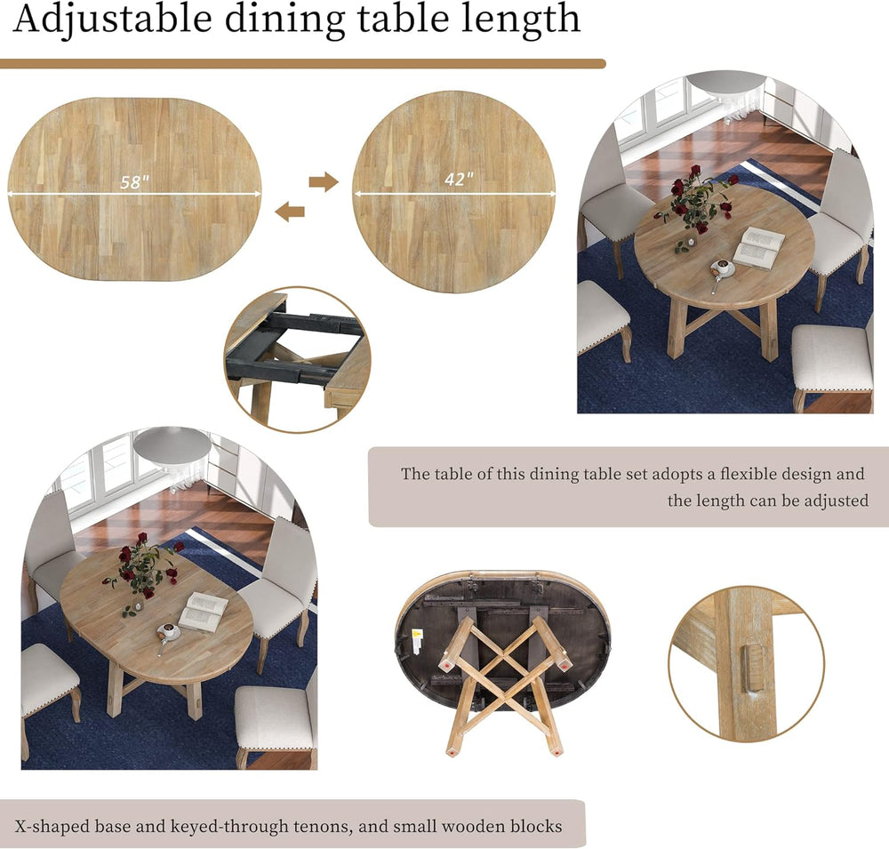 Harper & Bright Designs 5-Piece Farmhouse Extendable Round Dining Table a...