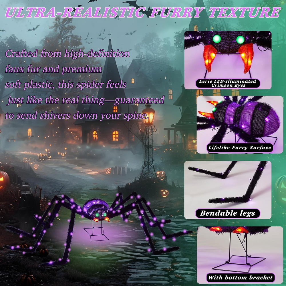 6.8Ft Giant Spider Halloween Decorations Outdoor 82" Light Up Spider wit...