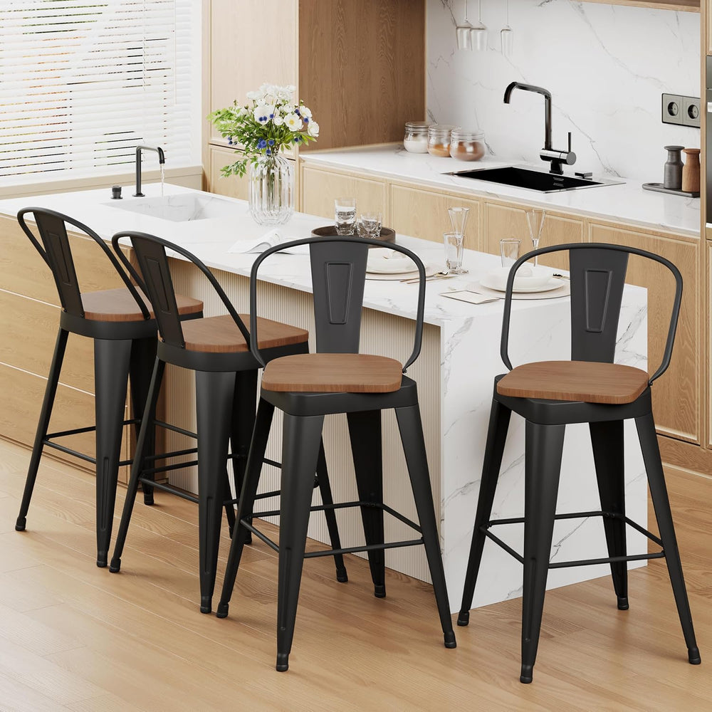 Aklaus Swivel Bar Stools 30 inch Metal Swivel Bar Height Barstools Set of 4 M...
