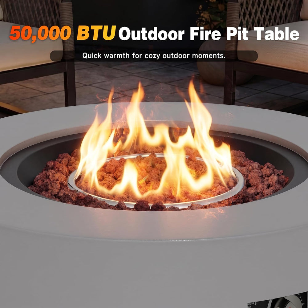 Vongrasig Outdoor Propane Fire Pit, 30" Round Fire Table with Lid, Grey