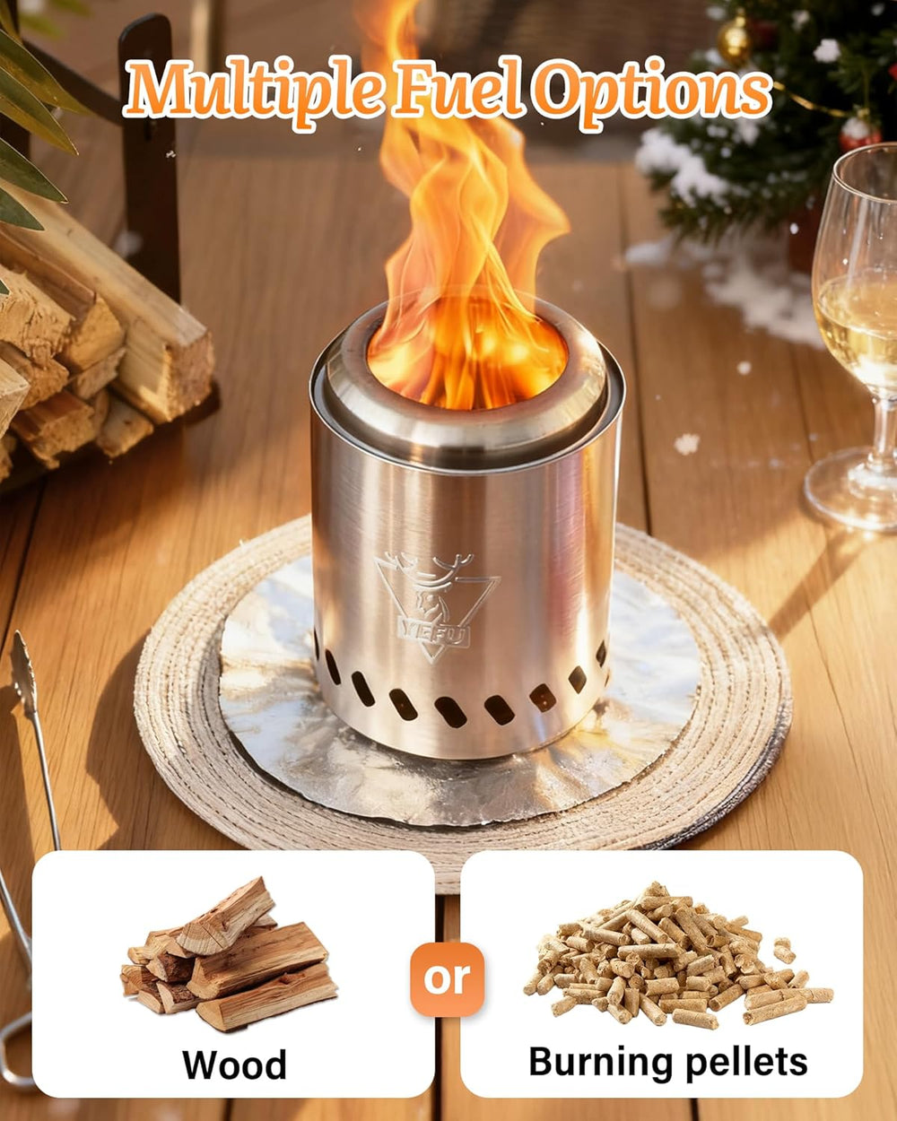 YEFU 7.5 x 5.5 in Tabletop Fire Pit, Low Smoke Pellet & Wood Stove with Bag