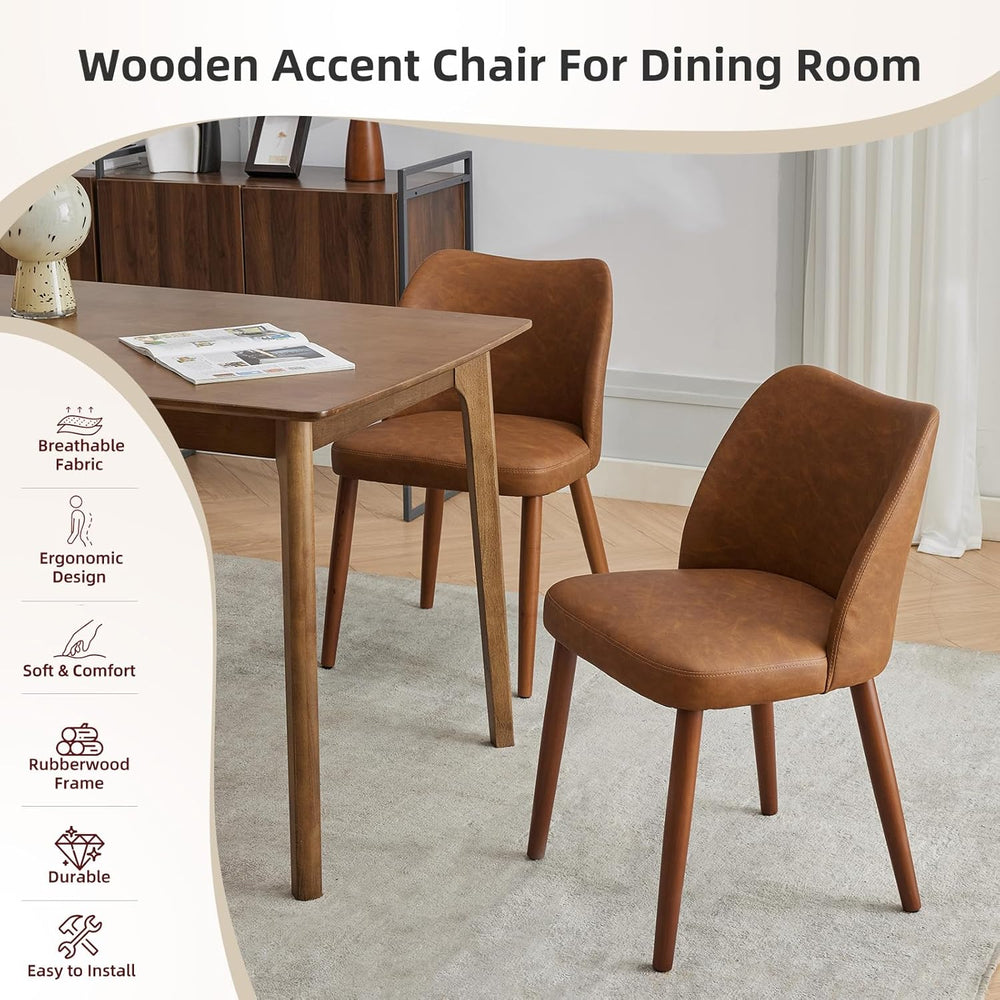 Mid Century Modern Dining Chairs Set of 2,PU Fabric Upholstered Accent with W...