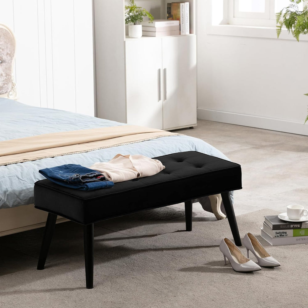 LOULENS Entryway Bench, 40" Modern Velvet End of Bed Bench, Black