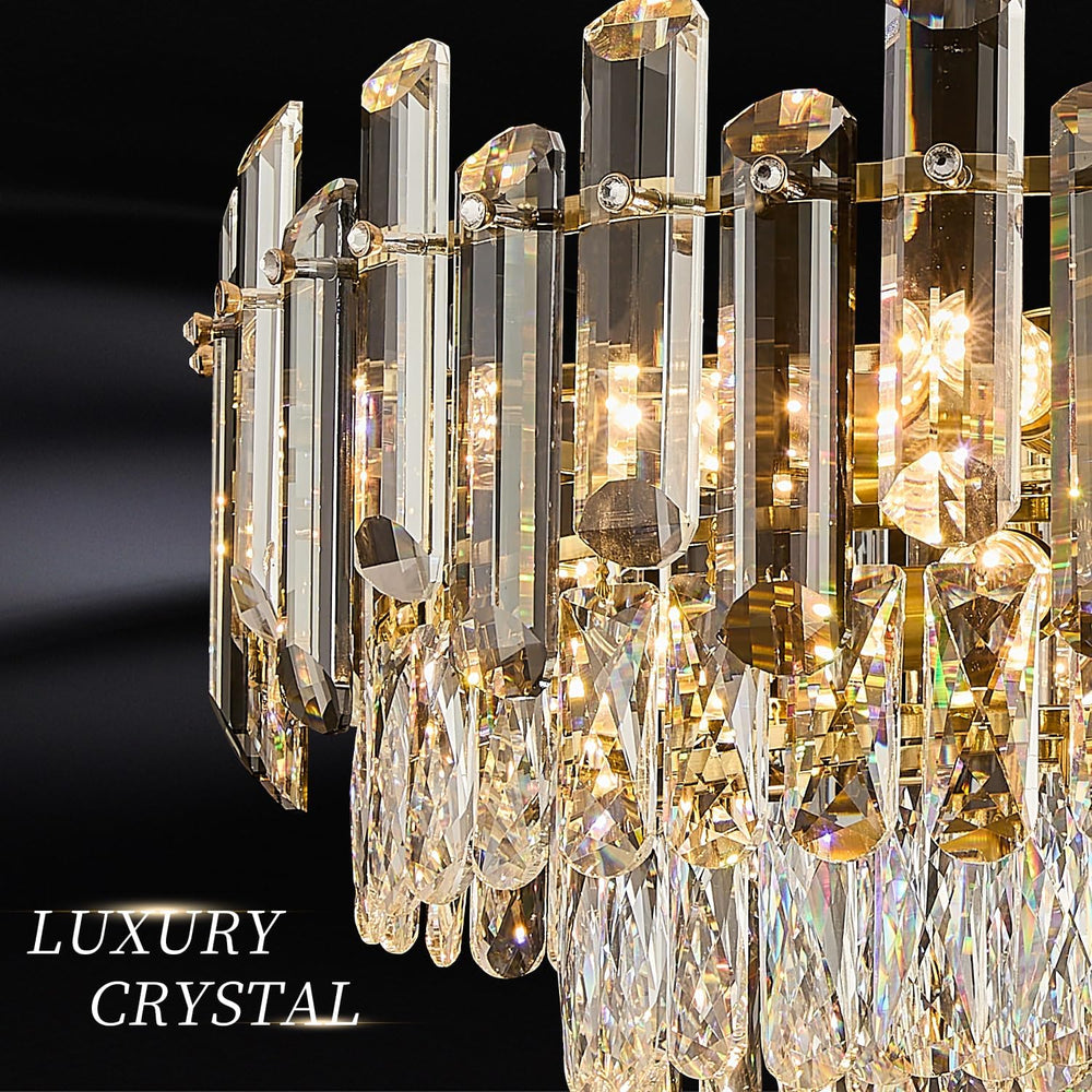 23.62" Gold Crystal Chandeliers for Dining Room, 12-Light Modern Chandelier