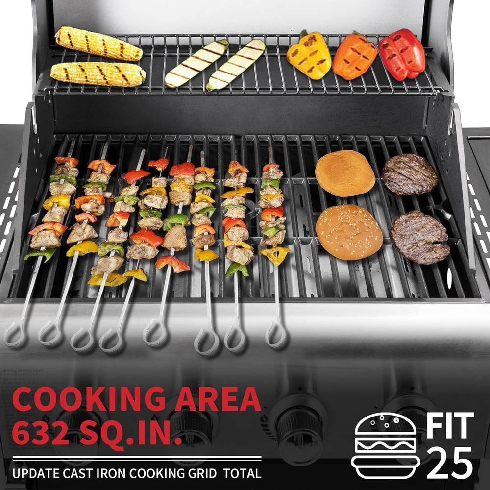 Kendane 4-Burner Propane Gas BBQ Grill with Side Burner, Barbecue Gas Grill w...