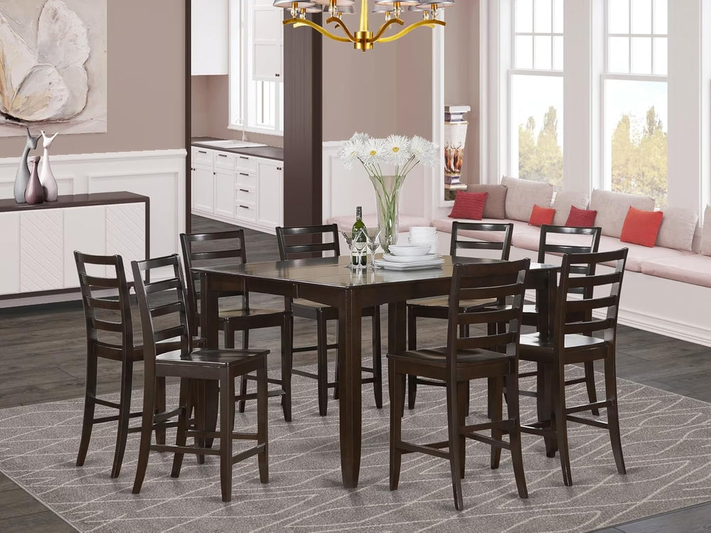 East West Furniture FAIR9-CAP-W 9 Piece Counter Height Pub Set Includes a Squ...