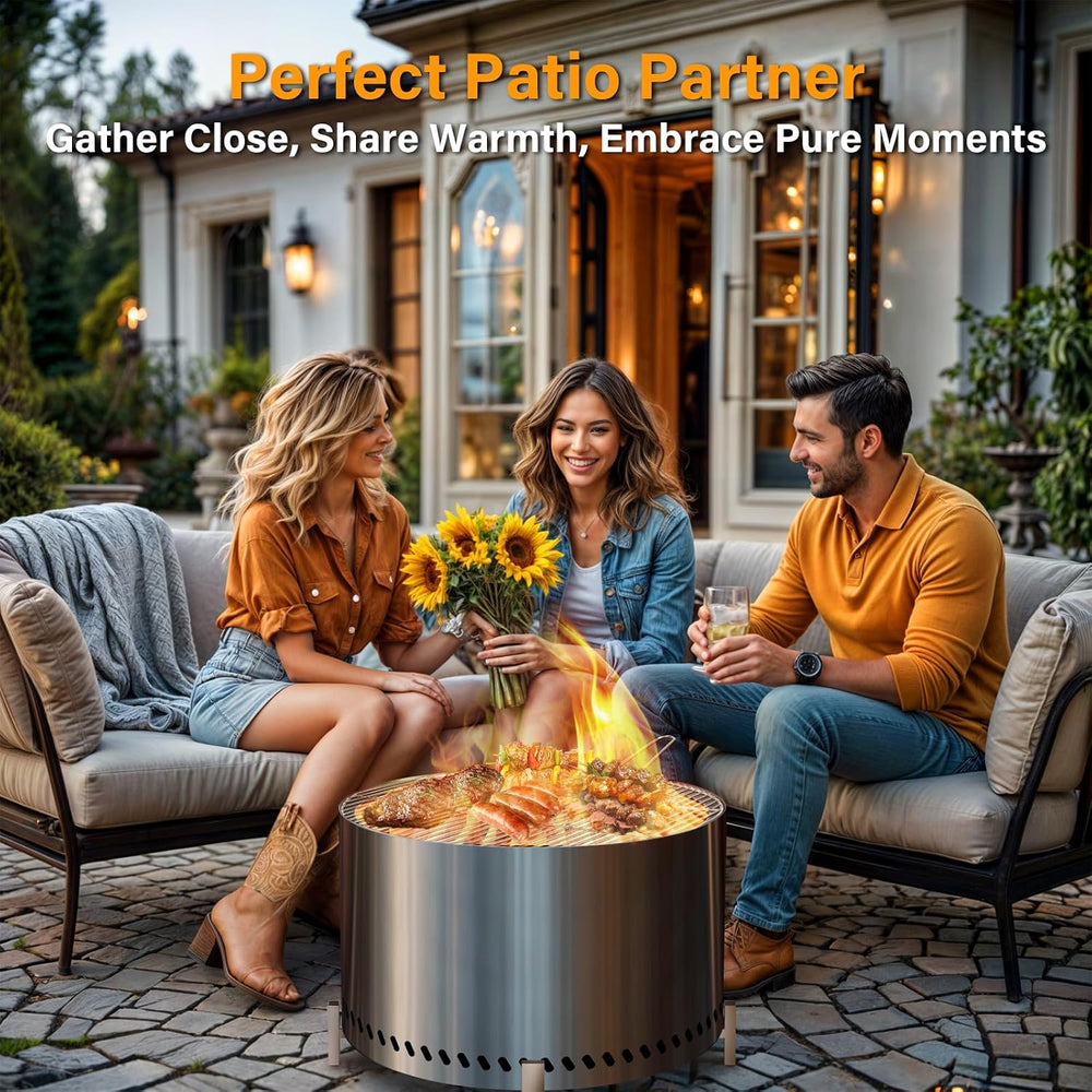 HGD 28 Inch Smokeless Firepit with Stand & Grill Rack, Large Stainless St...