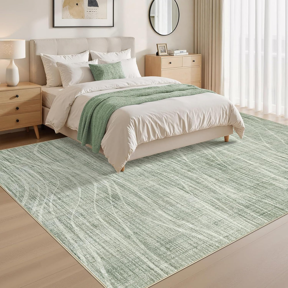 WITSHOCK 8x10 Area Rugs for Living Room: Green Rug Washable Modern Carpet