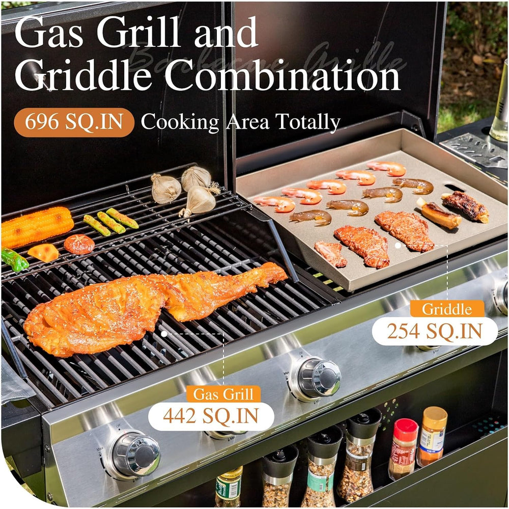 Sophia & William Propane Gas Grill and Griddle Combo, Dual Outdoor BBQ