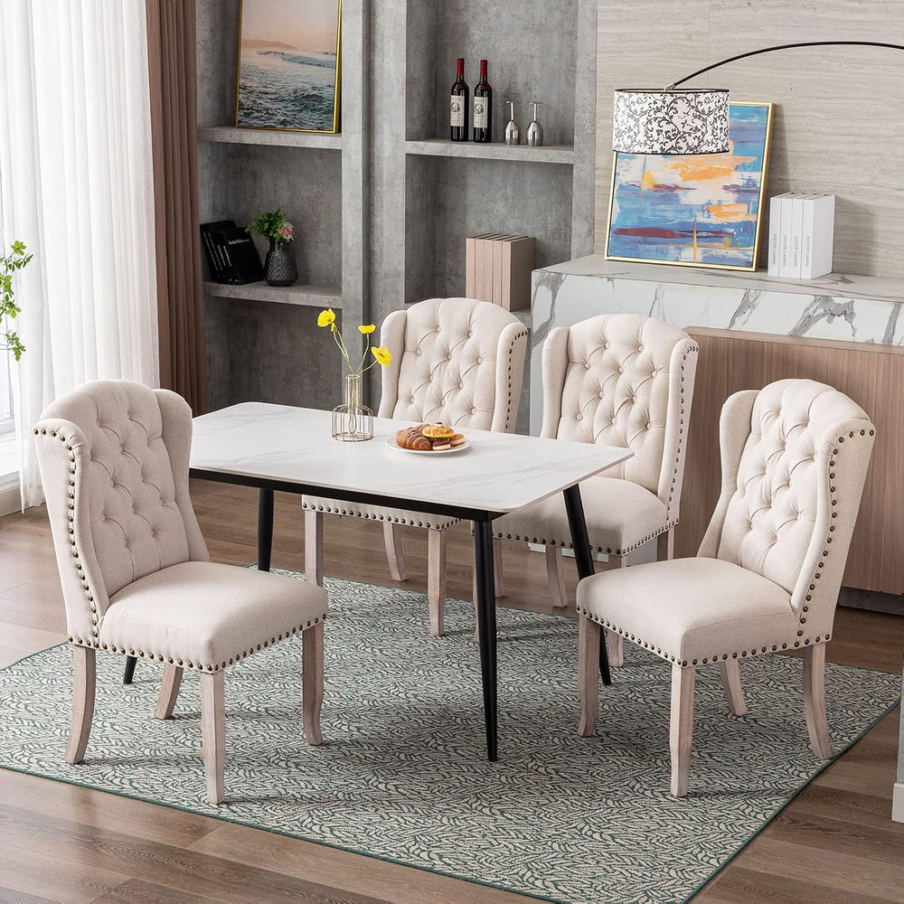 DUOMAY Modern Tufted Dining Chairs Set of 6, Linen Upholstered Dining Room Ch...