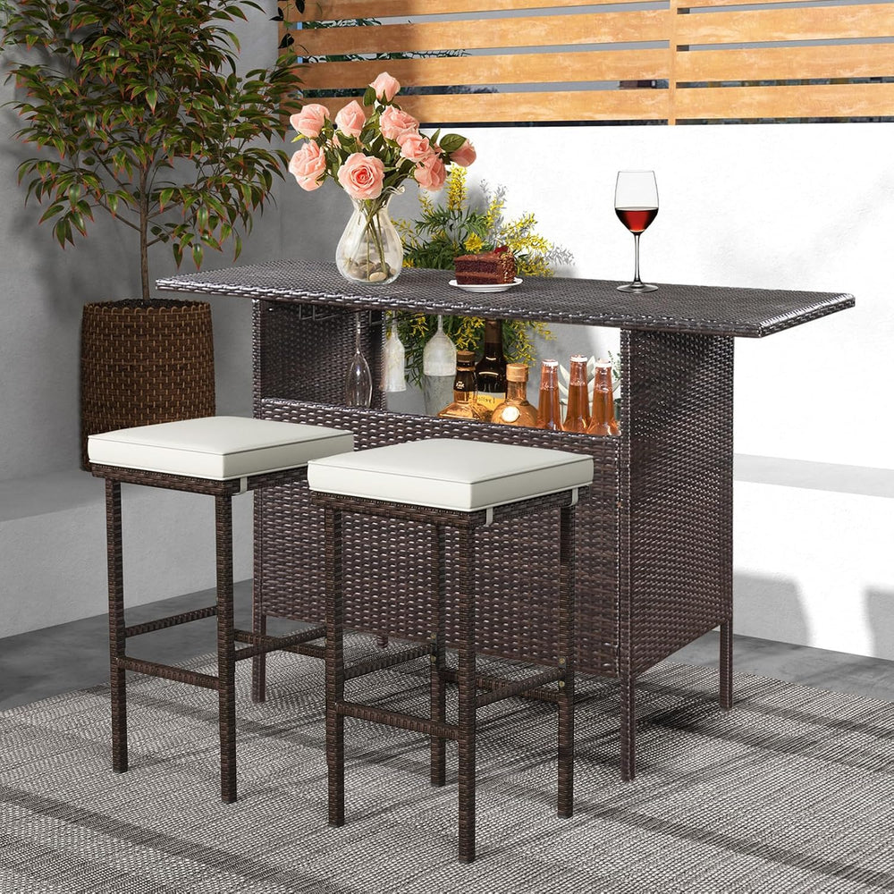 HAPPYGRILL Wicker Bar Stools Set of 4, Bar Height Bistro With Removable Seat ...