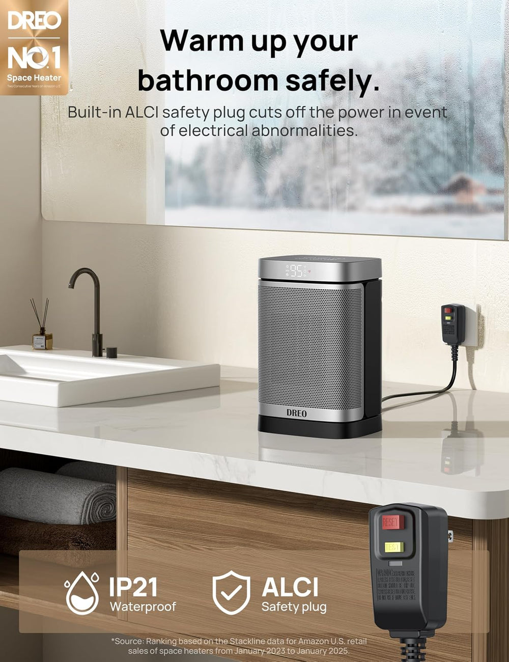 DREO Space Heater for Bathroom and Indoor, Safe and Quiet Portable Heater