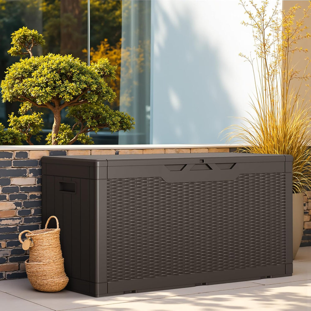 Greesum Outdoor Storage Box 100 Gallon Storage Bin with Lid for Patio Furnitu...
