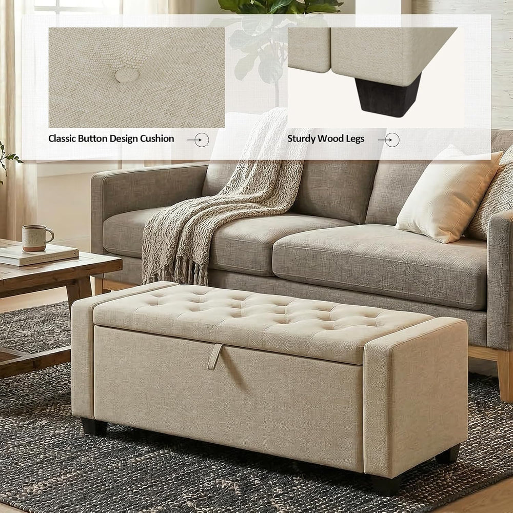 Storage Ottoman Bench, End of Bed Bench with Legs,Storage Chest with Safety H...