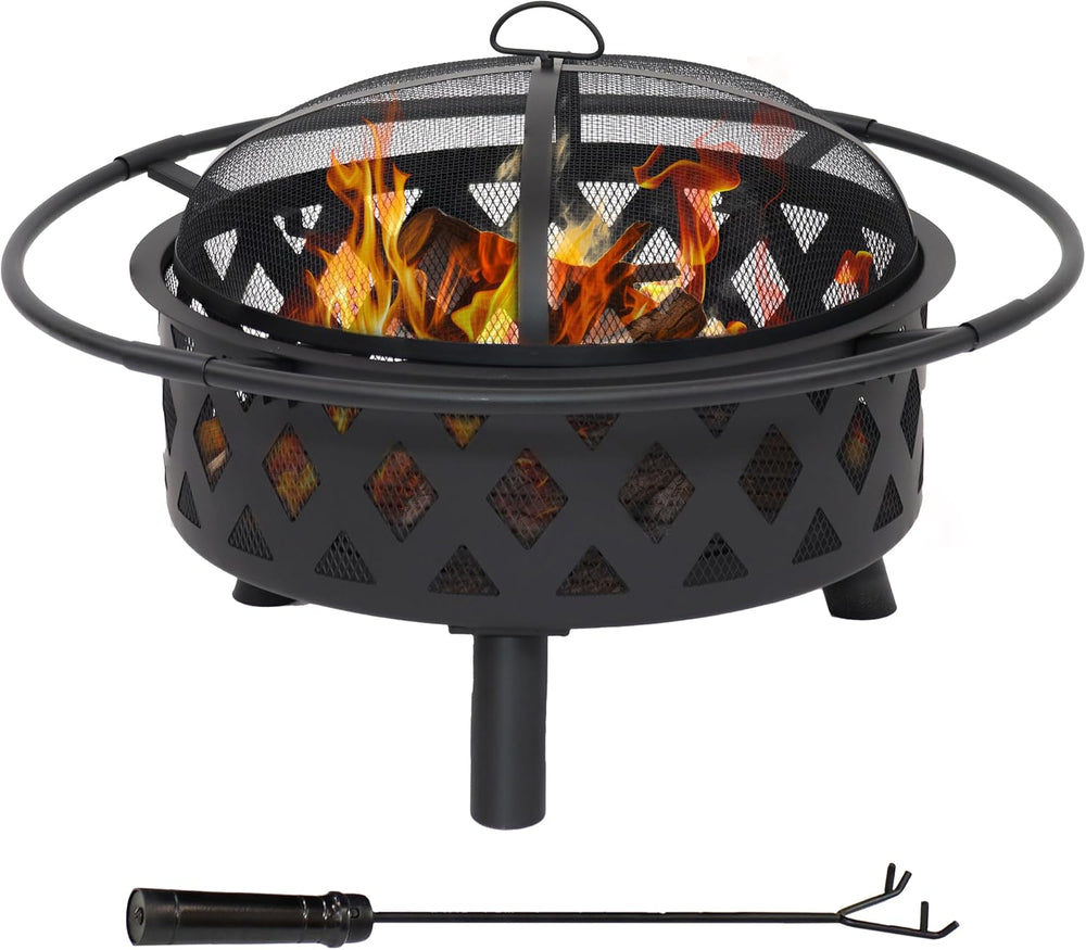 Sunnydaze Crossweave 30" Small Outdoor Fire Pit, Wood Burning, Round